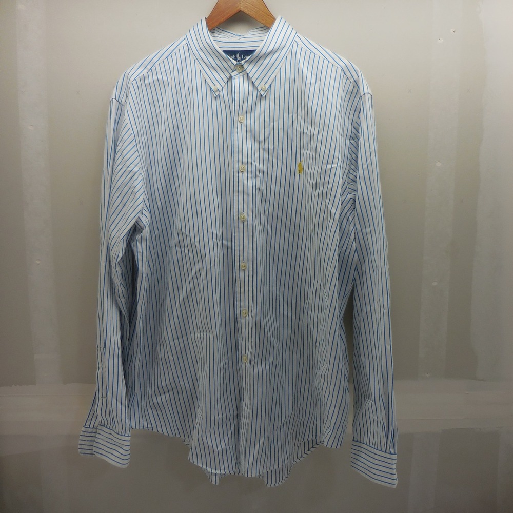 Ralph Lauren Classic Fit Blue White Striped Button Down Shirt Mens XL